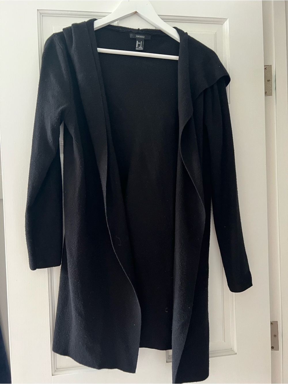 Forever 21 Black Open-Front Hooded Cardigan
